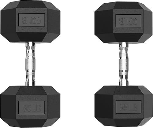 Miniatura 9 de PAPABABE Juego de 2 mancuernas hexagonales con agarre de goma de 2.5 a 125 libras, mancuernas fijas con revestimiento de goma inodoras, pesas