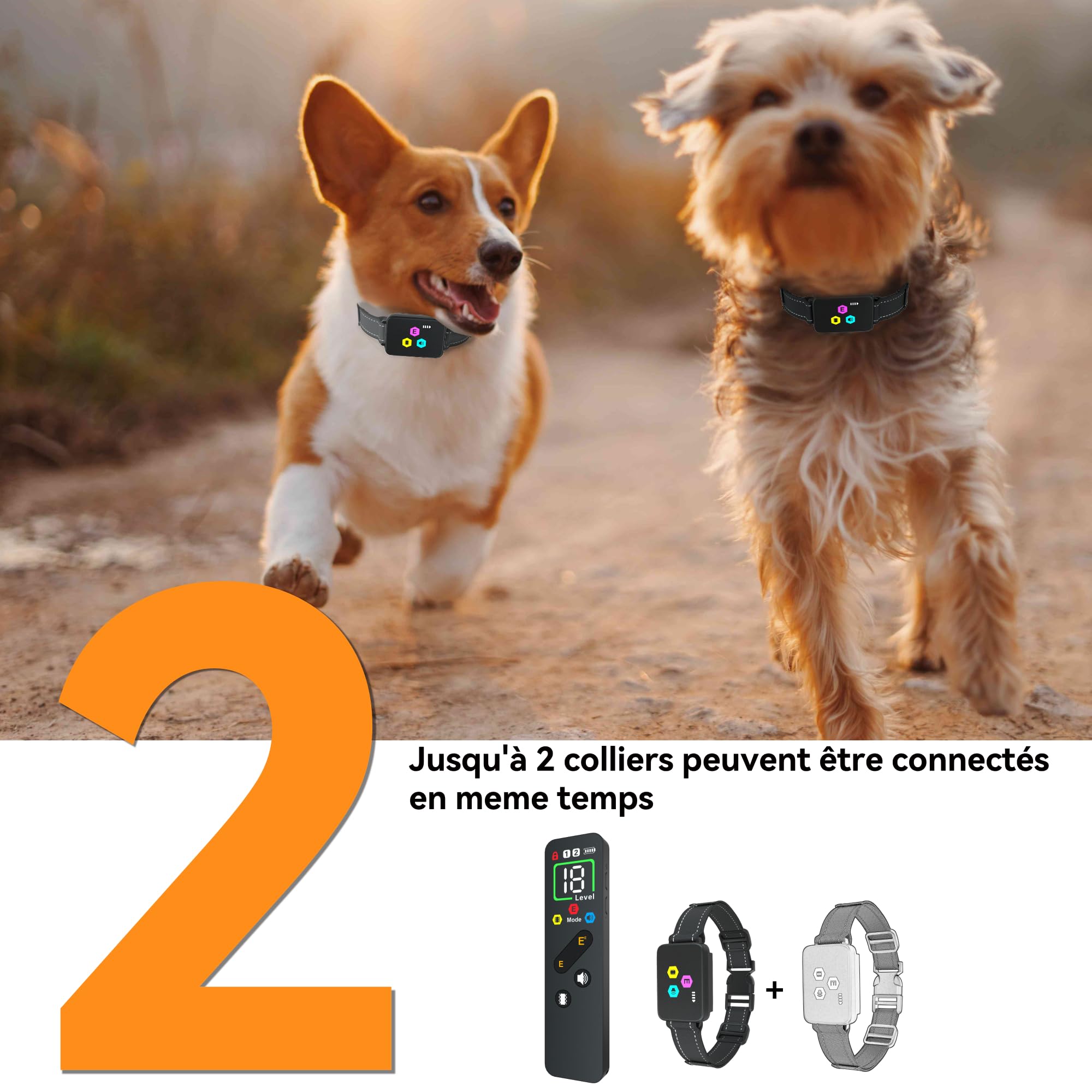 Meloive Collier de Dressage pour Chien,Portée de 3000 Mètres,3 Modes Vibration/Choc Électrique/Son avec Verrouillage de Sécurité,Collier Rechargeable pour Gros Petit Chien