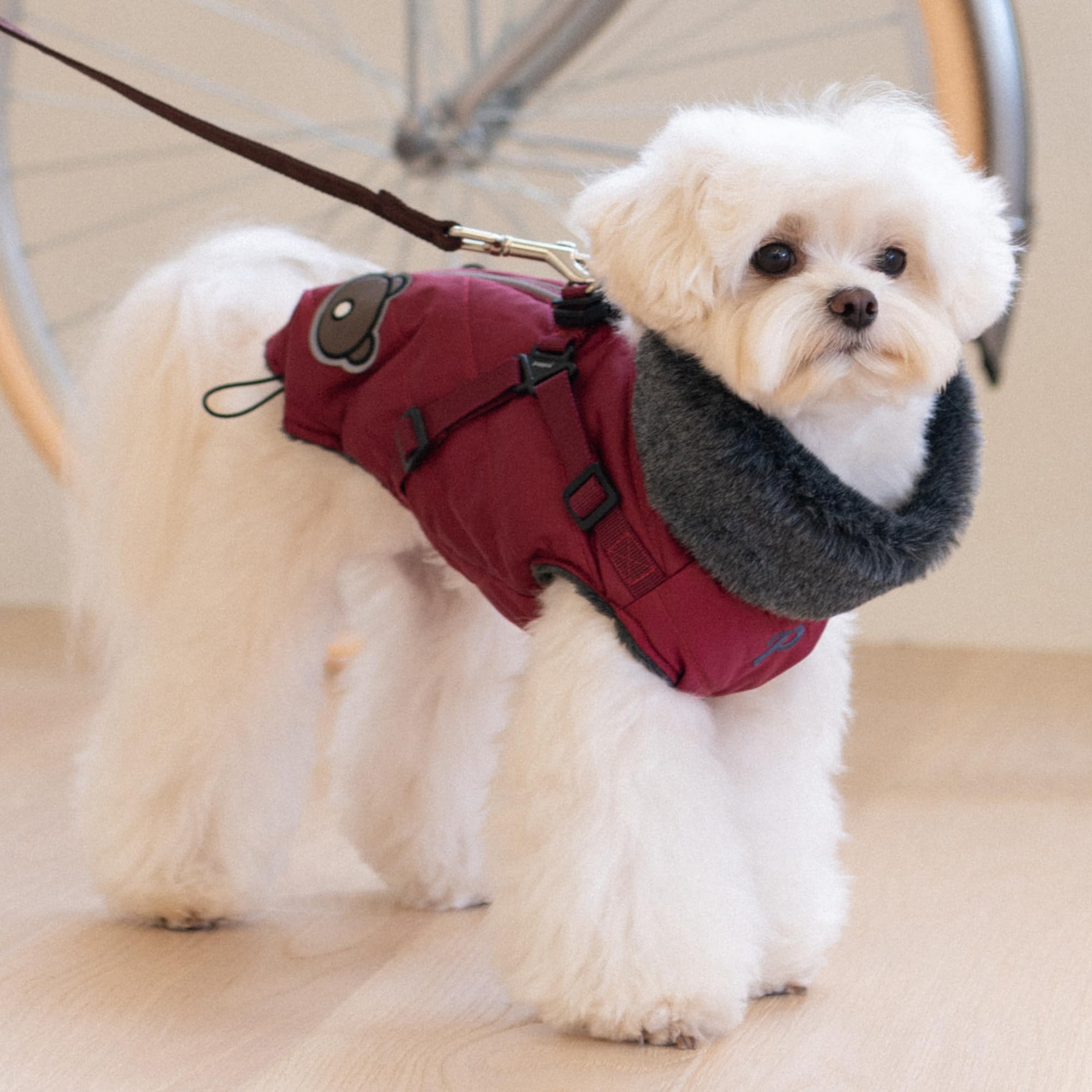Puppia Isolde Mock Neck Full Zip up Warm Winter Jumper Vest with Integrated Harness for Small and Medium Dogs Wine, Medium - Image 3