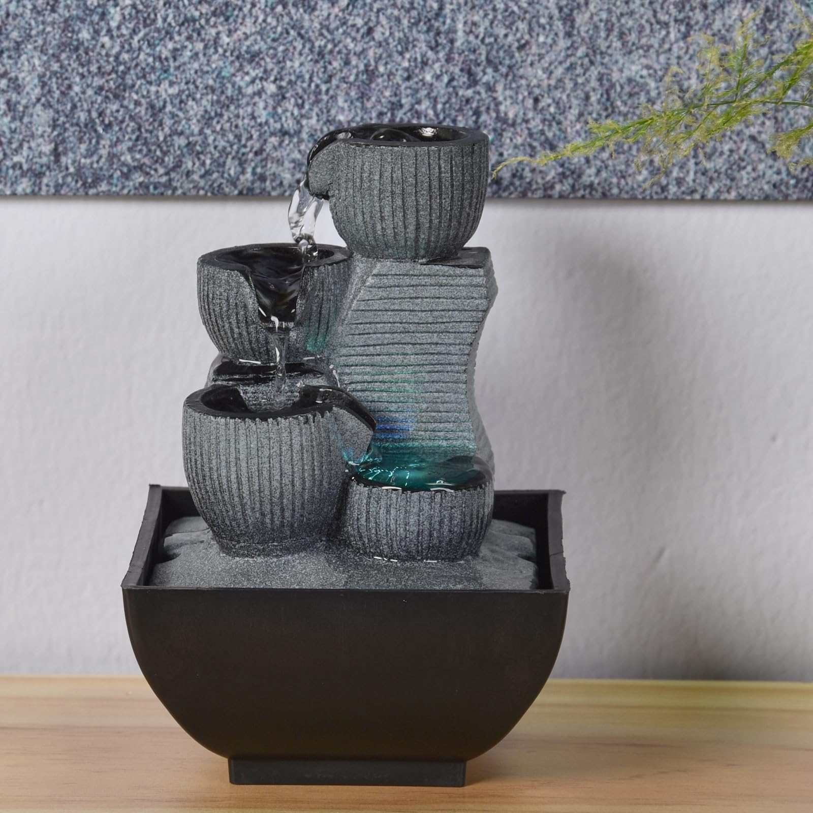 Zen Light - Kini, Fontana da Interno con Pompa e Illuminazione a LED, in Resina, Taglia Unica