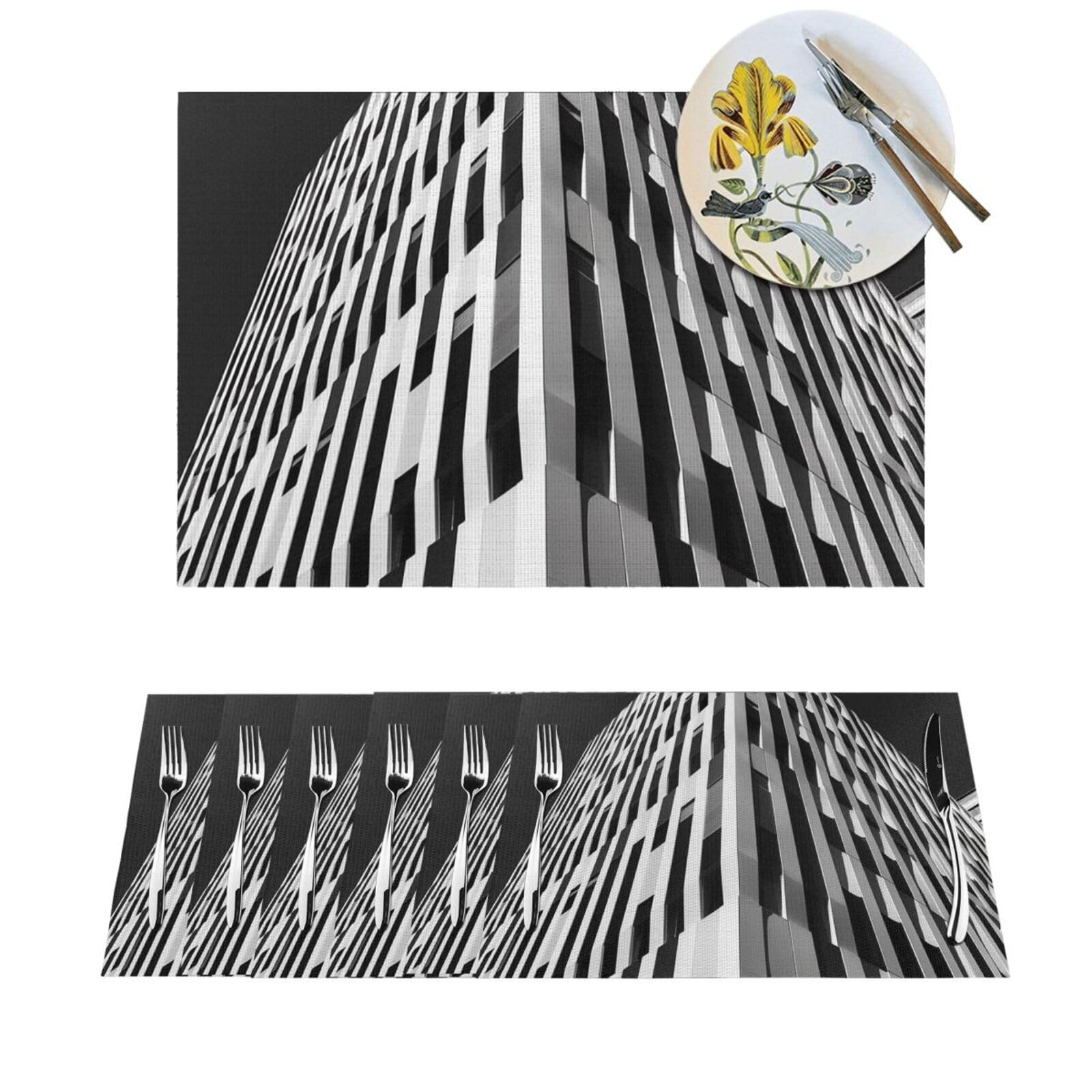 Set de table PVC résistant à la chaleur tissé rayé noir et blanc pour salle à manger lot de 6