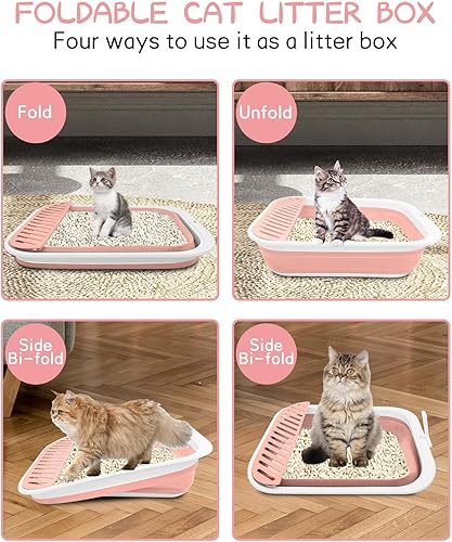 Miniatura 5 de BNOSDM Caja de arena plegable para gatos pequeña para gatitos, bandeja para orinal abierta, inodoro plegable para gatos con cuchara, cajas de arena