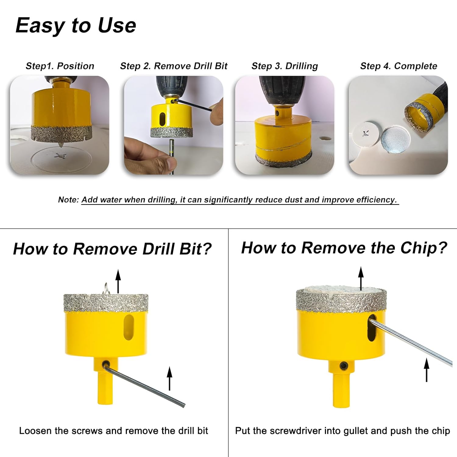Diamond Hole Saw Kit with Pilot Drill Bit for Tiles Glass Ceramic Granite Marble Porcelain Brick, Diamond Core Drill Bit with Guiding Bit for Accurate Drilling, Triangle Shank,10PCS