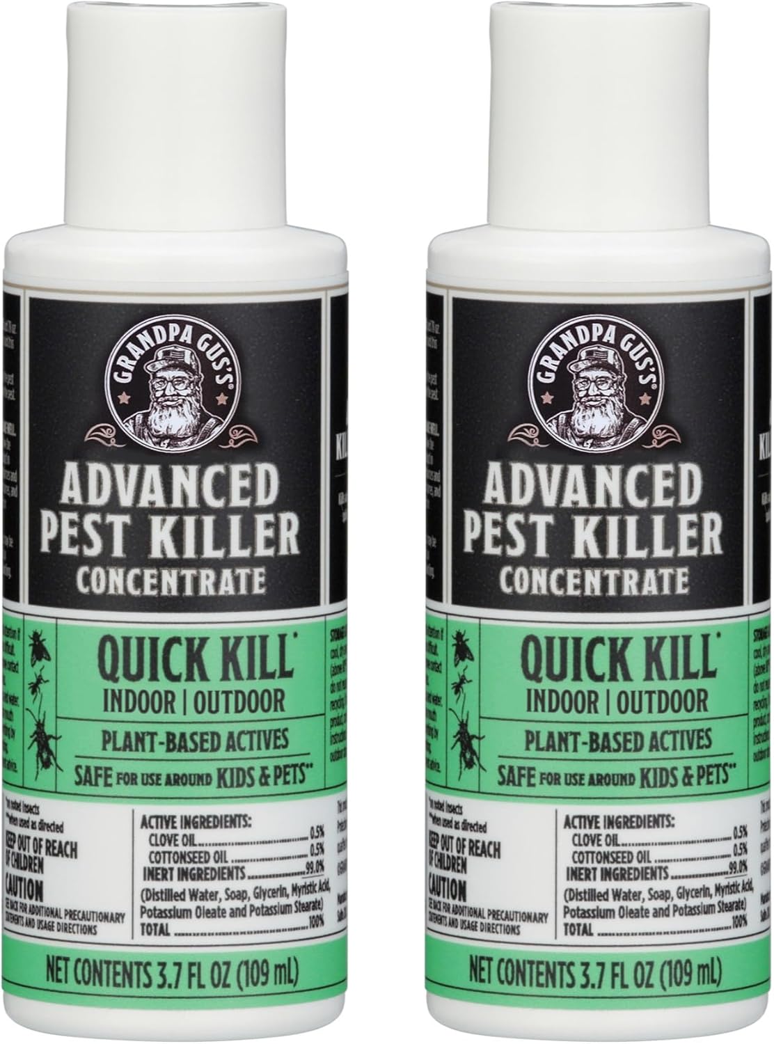 Grandpa Gus's Advanced Pest Killer Concentrate, Indoor & Outdoor Bug Spray, Ants, Roaches, Flies, Spiders, Fleas, Gnats, Silverfish, Moths, Kid & Pet Safe When Used as Directed - 2 Pack, 3.7 oz