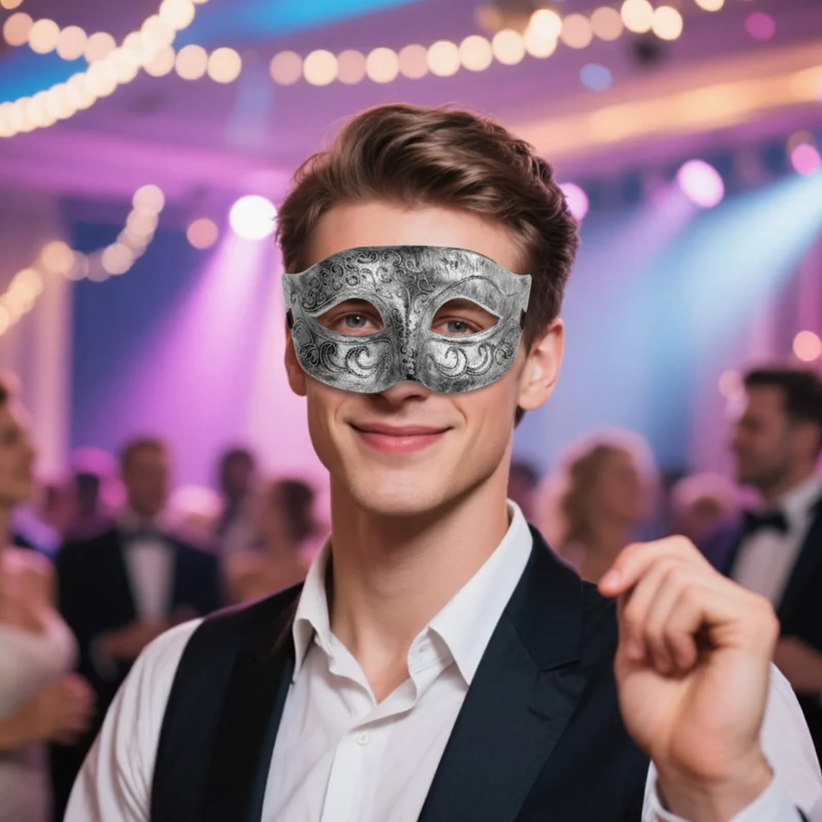 Vyqrx Silver Venetian Masquerade Mask, Ideal for Masquerade Masks Men & women, for Halloween Mardi Gras, Cosplay, Proms - Image 4