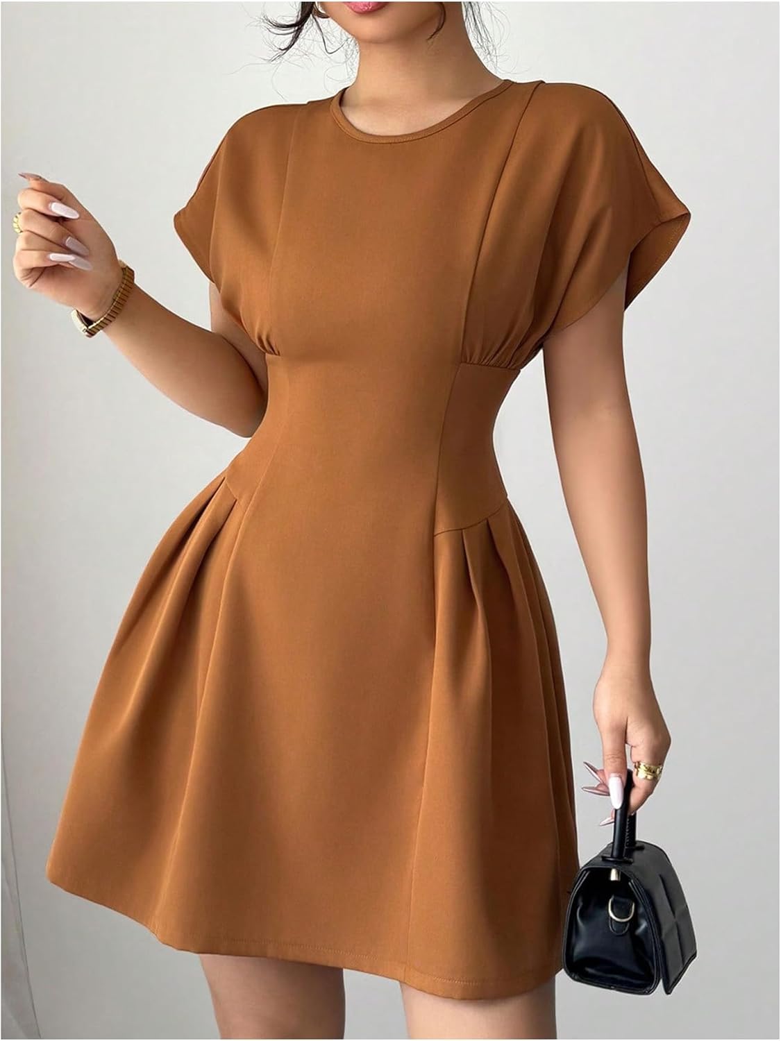 Milumia Women's Short Sleeve Cinched Waist Dress Ruched A Line Short Dresses Elegant - Image 2