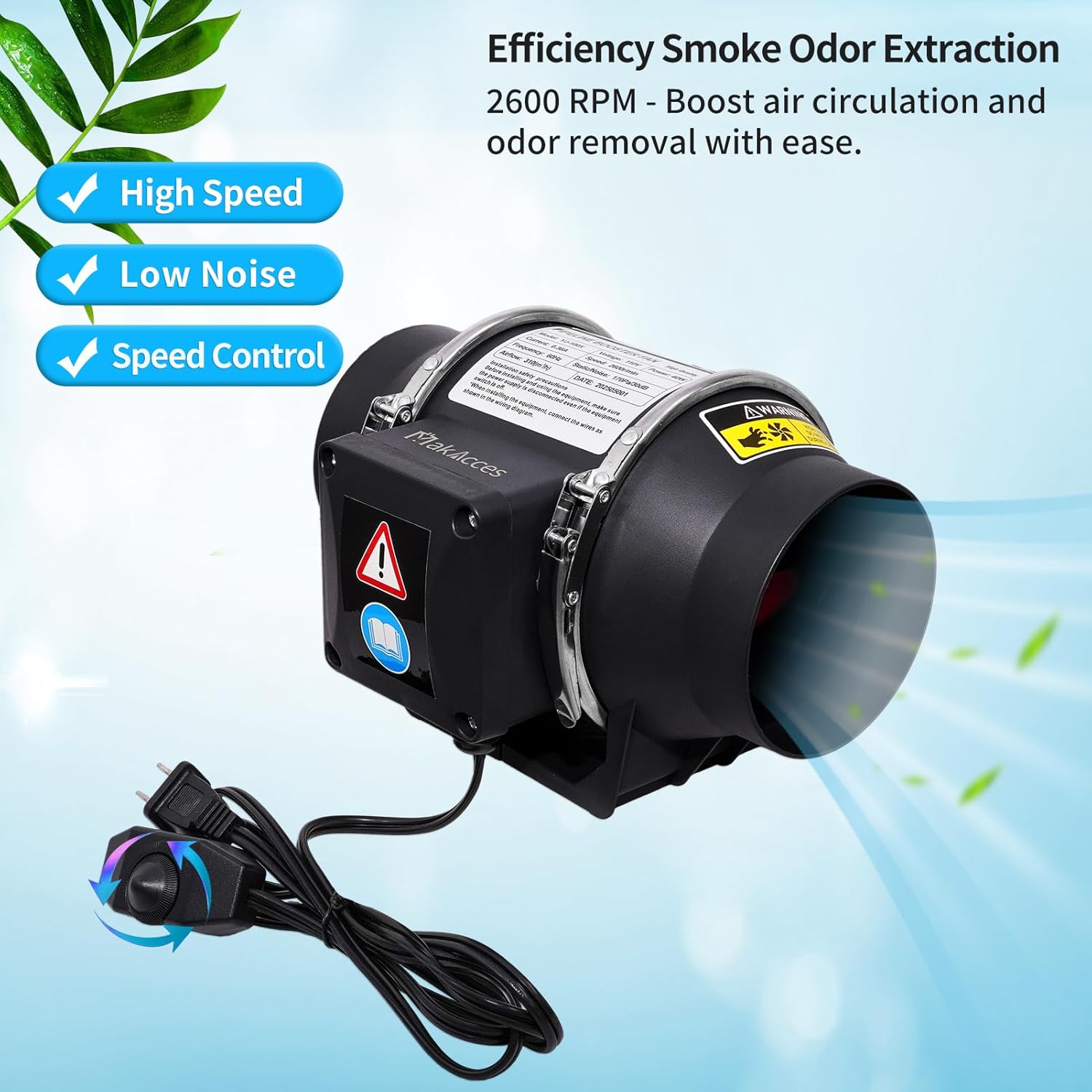 4 Inch Inline Duct Fan with Variable Speed Controller & Pipe,Efficiency Smoke Odor Extraction, Upgrade Motor,Low Noise Ventilation Exhaust Fan for 3D Printers,Laser Engravers,Resin Printers,Grow Tents