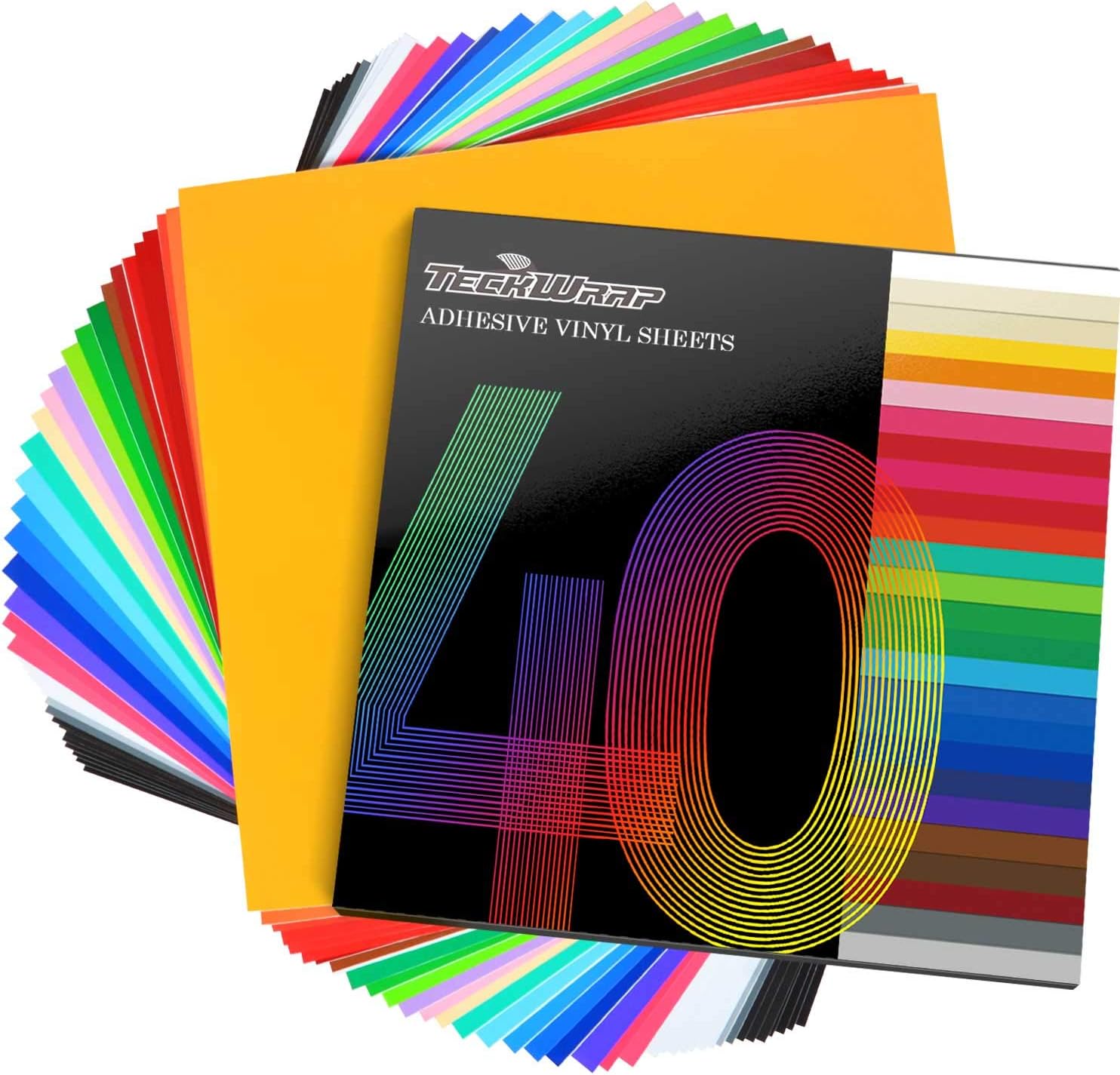 TECKWRAP Permanent Vinyl 12" x 12" 40 Sheets/Pack Assorted Colors Adhesive Vinyl Sheets for Cutting Machine, DIY Craft, Sticker, Car Decal, Party Decoration
