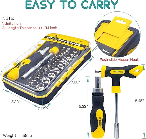 Miniatura 5 de Juego de destornilladores de trinquete 43 en 1 R'deer T-handle multifunción tuerca driver socket manual kit de herramientas de reparación