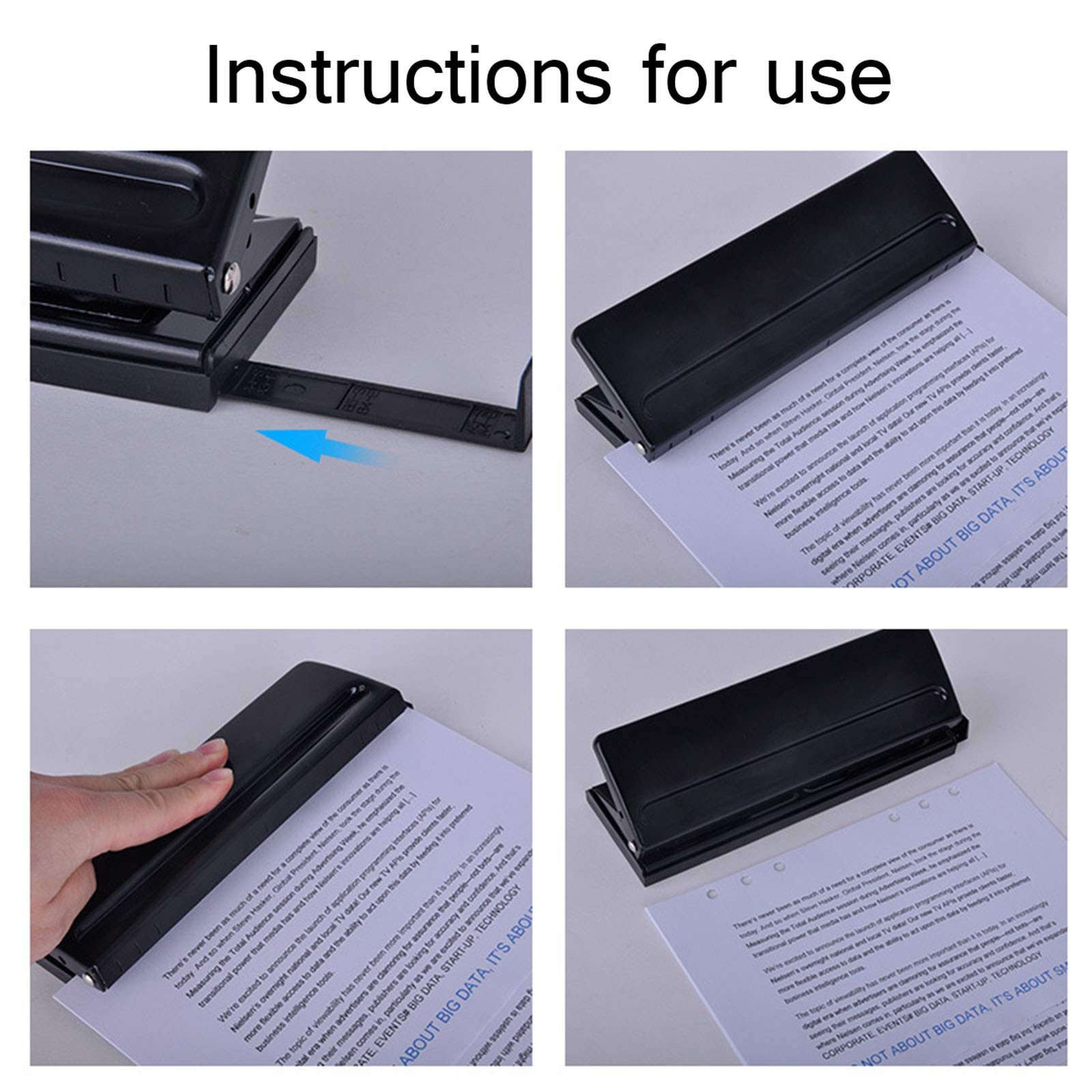 Perforatore a 6 Fori Regolabile Diary Punch, Fora Fino a 6 Fogli, Regolabile Metallo Cancelleria per ufficioblack