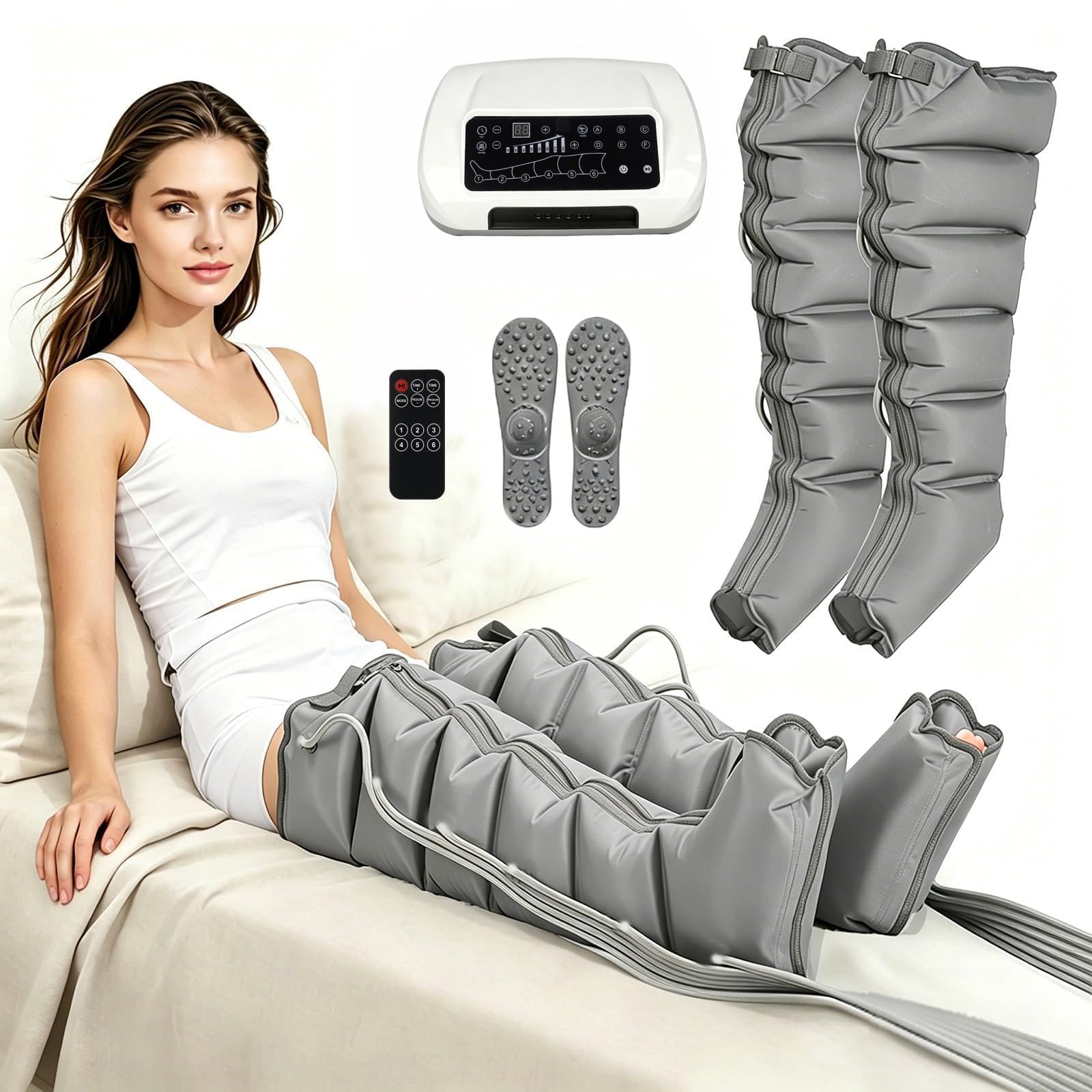 Botas de Presoterapia con Compresión para Piernas en Casa | Cubre Muslos, Pantorrillas y Pies, Ideal para Deportistas, Corredores y Personas Activas tras el Ejercicio