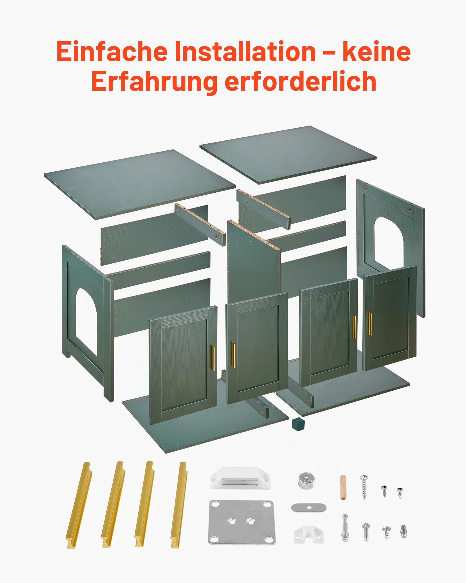 VEVOR Katzenschrank, 1200x450x500 mm, Katzentoilette mit 4 Rattantüren & 2 Eingängen, Katzenklo Schrank für den Innenbereich, Katzenhaus passend für die meisten Katzentoiletten, grün