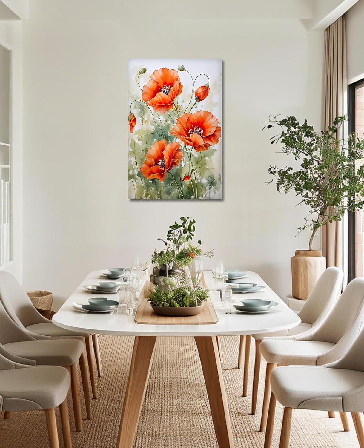 KPLUNDO Poppy Wall Art Canvas Print Wall Decor Orange Flower Picture Floral Vintage Painting Artwork Modern Home Decor for Living Room Bedroom Bathroom Office,16.00x24.00 inch