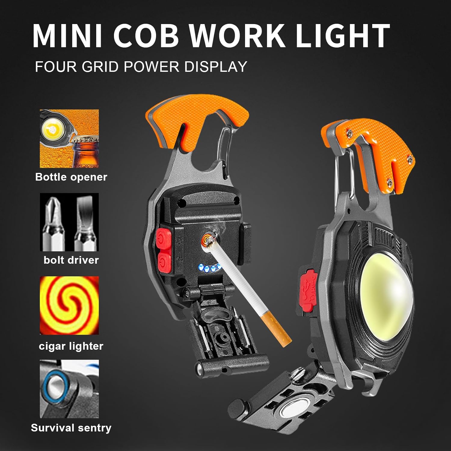 2 Pack Led Keychain Flashlight,2000 lumens Rechargeable Cob Waterproof Portable Led Work Light，5 Light Modes Pocket Light with Battery Display