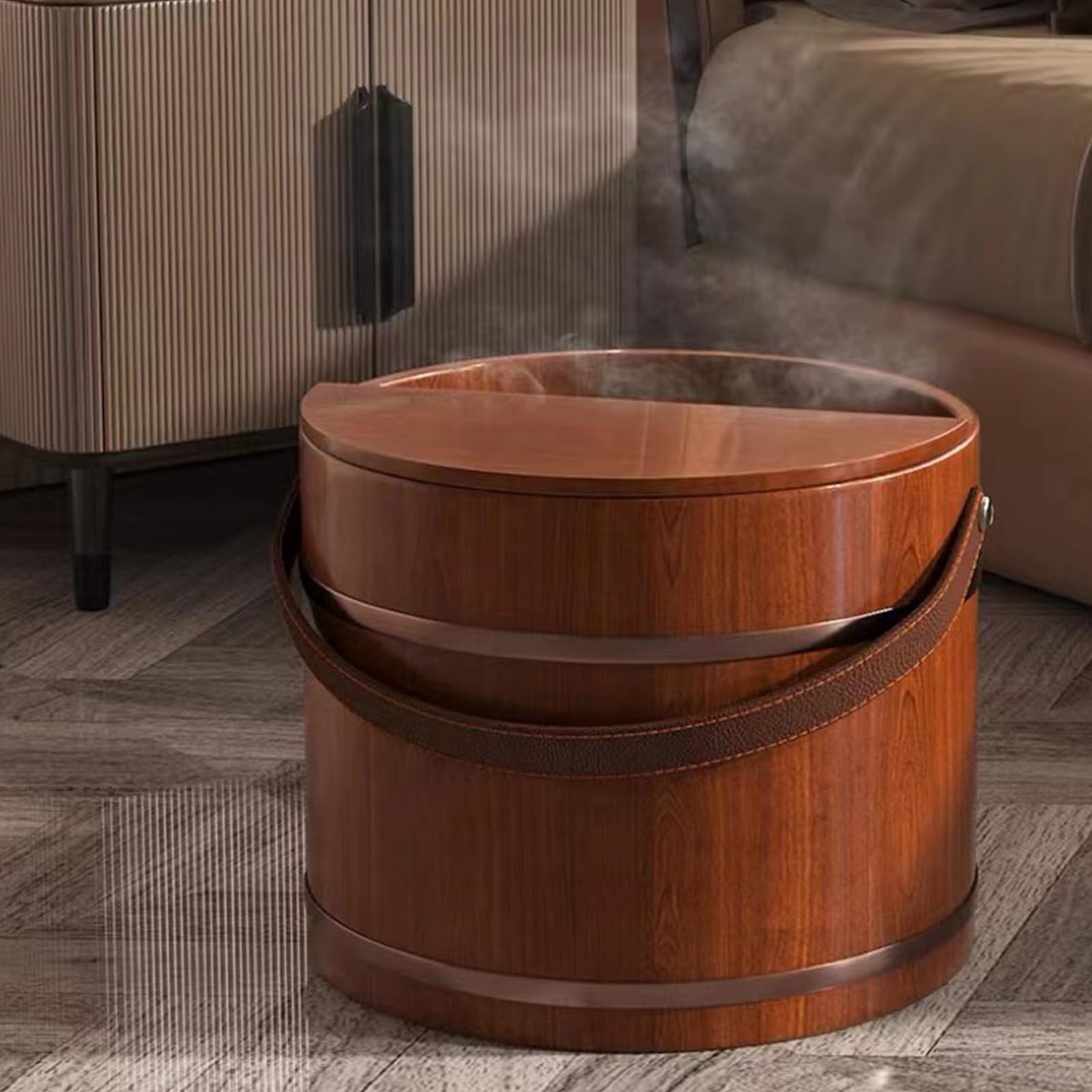 Bacino per Ammollo Piedi Con Coperchio Relax | Secchio Ammollo Piedi in Legno Per Bagno Camera da Lavaggio Mani Sauna Lavanderia Casa Appartamento Centro Benessere