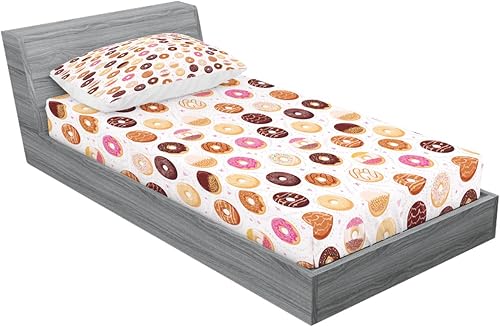 Miniatura 448 de Ambesonne Juego de sábanas bajeras y fundas de almohada con diseño de gato durmiendo en luna creciente, estrellas, sueños nocturnos, juego de ropa