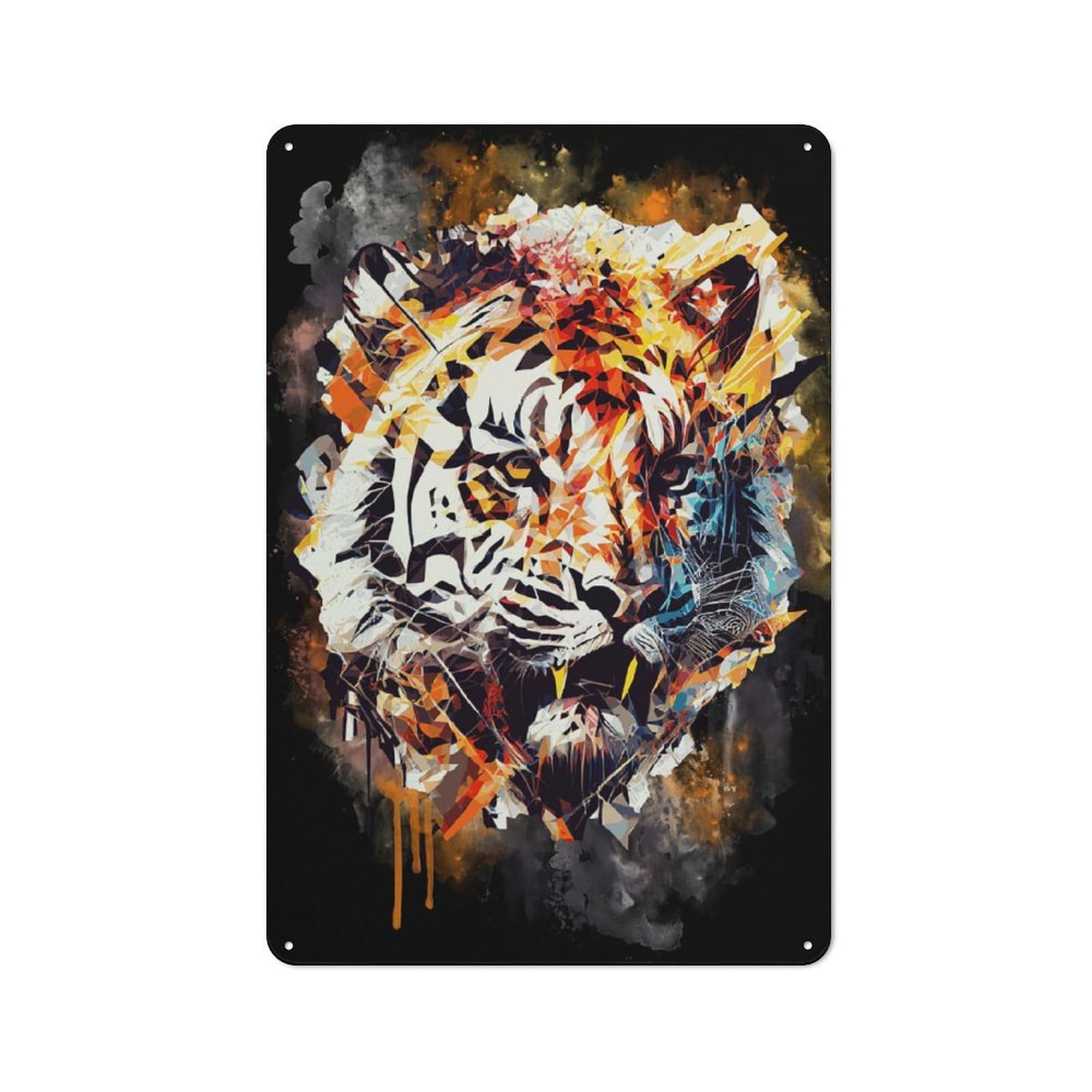 Junmoney Style-11 Vintage Metal Plaque 30X20cm Featuring Abstract Tiger Painting For Home Bar Wall, A Metal Wall Feature For Home Bars And Entertaining Spaces