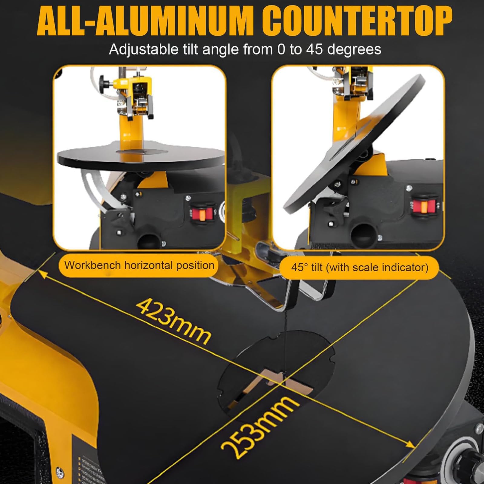 Sierra de desplazamiento de velocidad variable con mesa inclinable y puerto de polvo, cortador eléctrico de madera para carpintería de precisión y proyectos de bricolaje, ideal para manualidades y