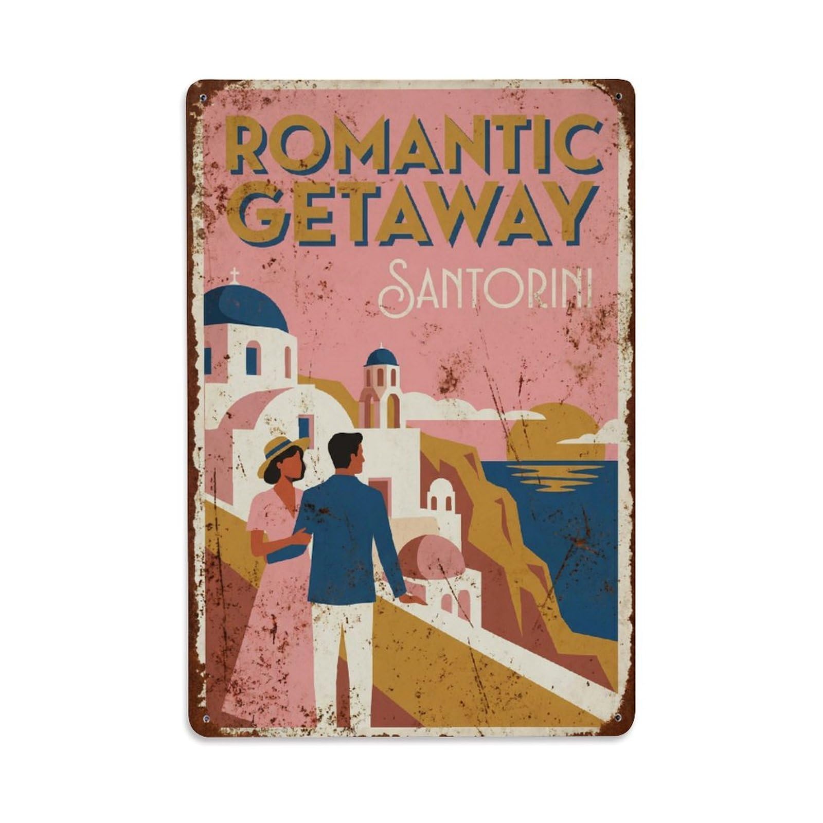 Gead 8X12inch Style Vintage Travel Santorini Romantic Getaway Metal Tin Sign