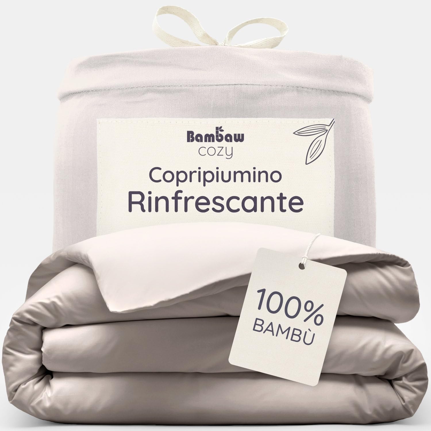 Bambaw Copripiumino matrimoniale 220x240 bambu, Lenzuolo rinfrescante matrimoniale, Lenzuola matrimoniali in bambu anallergiche, Biancheria da letto elegante, Copripiumino 220x240 cm (Sabbia)