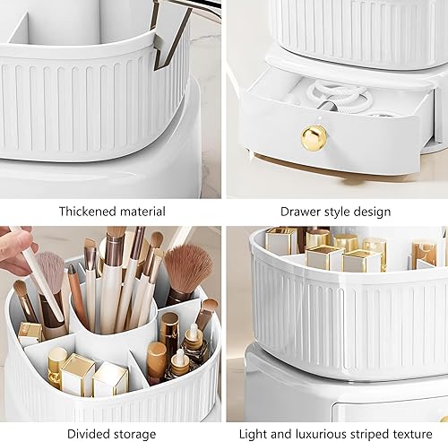 Miniatura 5 de DASITON Organizador de maquillaje apilable, soporte para brochas de maquillaje con bandeja organizadora de maquillaje giratoria de 360, estante para