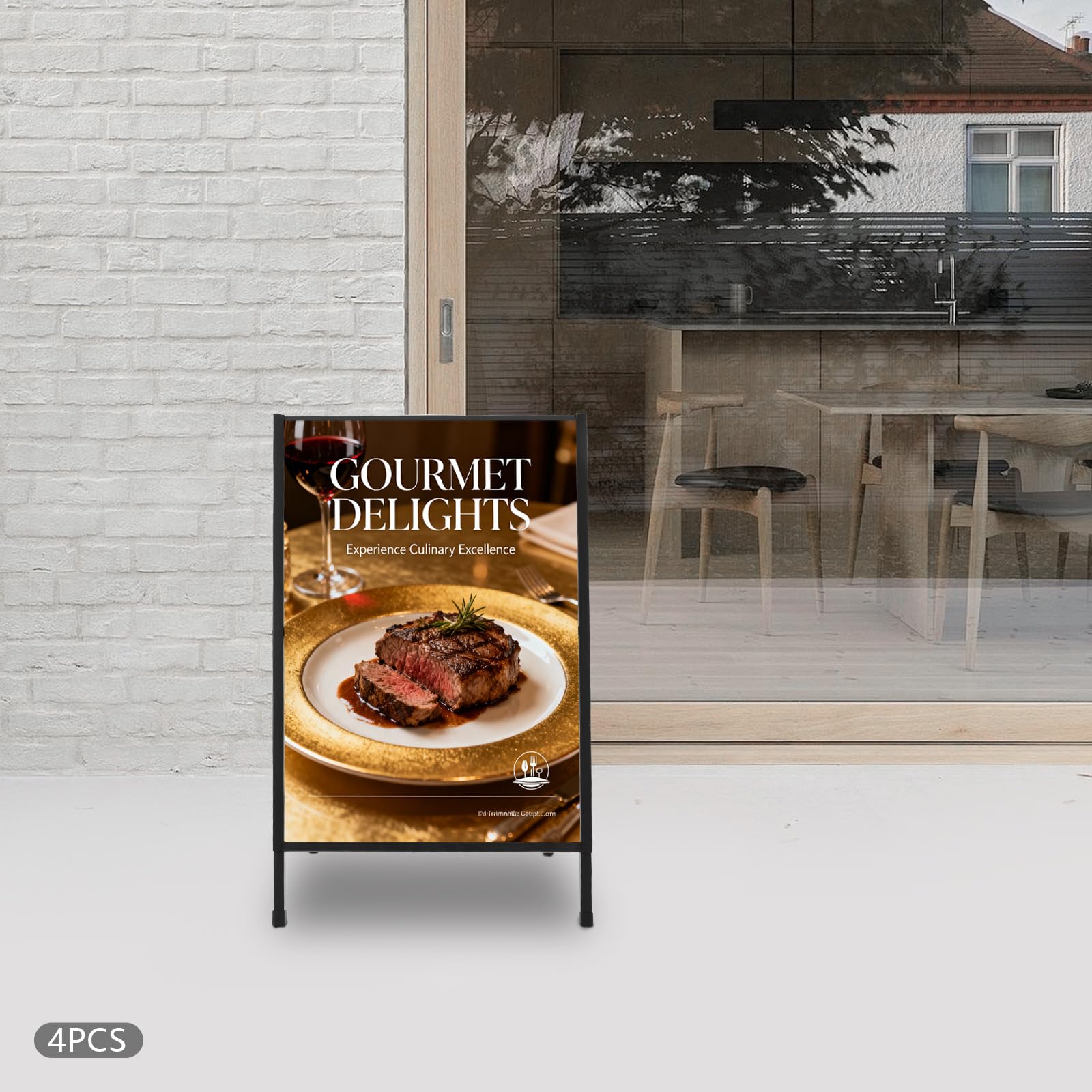 Portacarteles de doble cara en forma de A de hierro y tubo galvanizado, resistente, negro, 4 unidades, para carteles publicitarios de hasta 60 x 90 cm, ideal para tiendas, exposiciones, eventos y