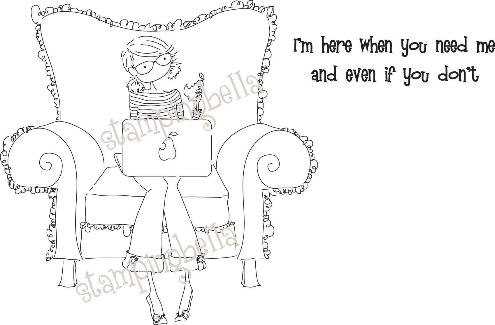 Stamping Bella Uptown Girl Perry On Her Laptop Cling Rubber Stamp, 6.5" x 4.5"