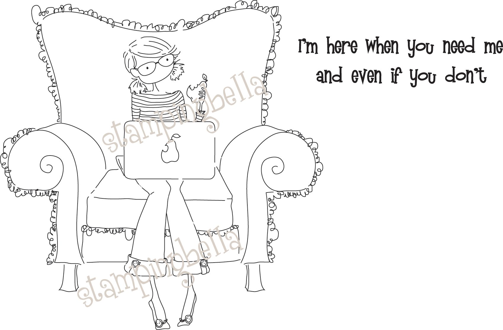 Stamping Bella Uptown Girl Perry On Her Laptop Cling Rubber Stamp, 6.5" x 4.5"