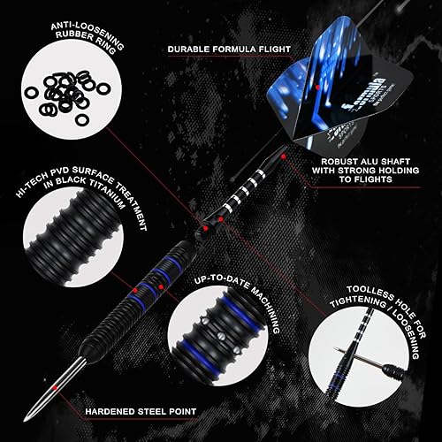 Vista 4 de Formula Sports 90% Tungsten Darts Metal Tip Set - Professional Steel Tip Darts Set with 2 Style Flights and Shafts, Available in 21g/22g/23g/24g