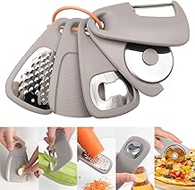 5 Pack Kitchen Gadgets Set,Cheese Grater, Bottle Opener, Fruit Vegetable Peeler, Pizza Cutter, Garlic Ginger Grinder,Stackable Cooking Tools Space Saving for Kitchen.