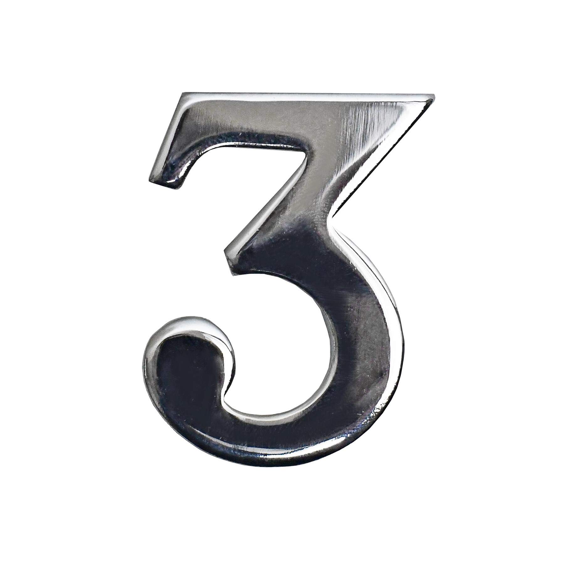 Black Country Metal Works Ltd Classic 1.5" Bright Chrome Number 3 with Fusion- Fix Adhesive