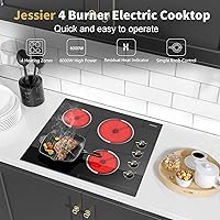 Vista 4 de Placa de Cocción Eléctrica de 24 Pulgadas - Placa de Cocción Eléctrica Radiante Empotrable de 4 Quemadores 6000W con Control de Perilla, Superficie