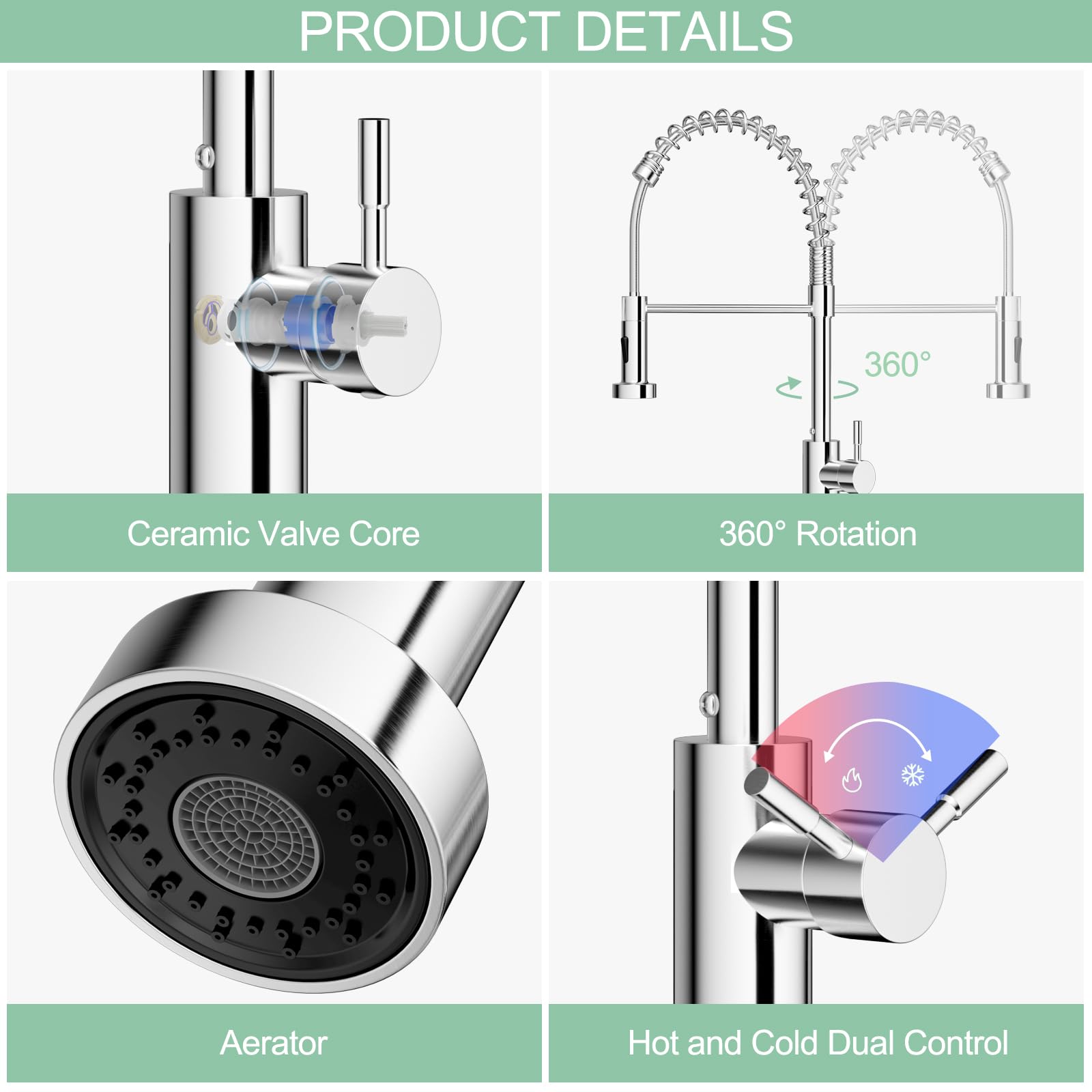 Robinet Cuisine, Mitigeur Évier à Arc Élevé avec Douchette Extensible 360° Pivotant, Mitigeur Cuisine avec 2 Types de Jet, Robinet D'évier en Acier Inoxydable, Installation Facile, Chromage