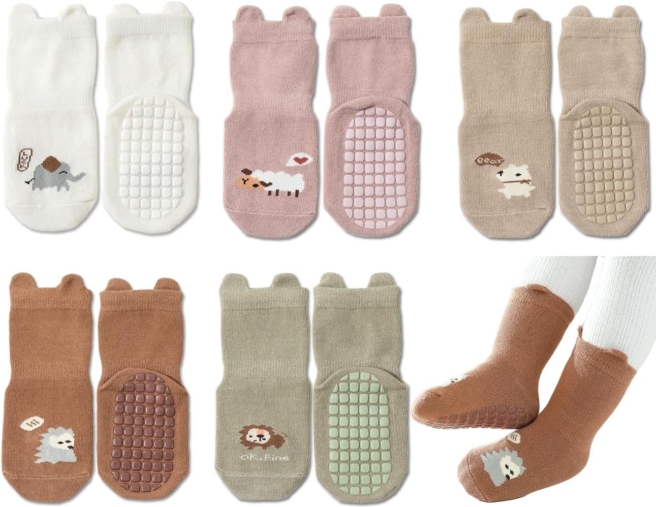 Exegawe Toddler Non Slip Socks, Cute Baby Socks with Grips Crew Socks 5 Pairs