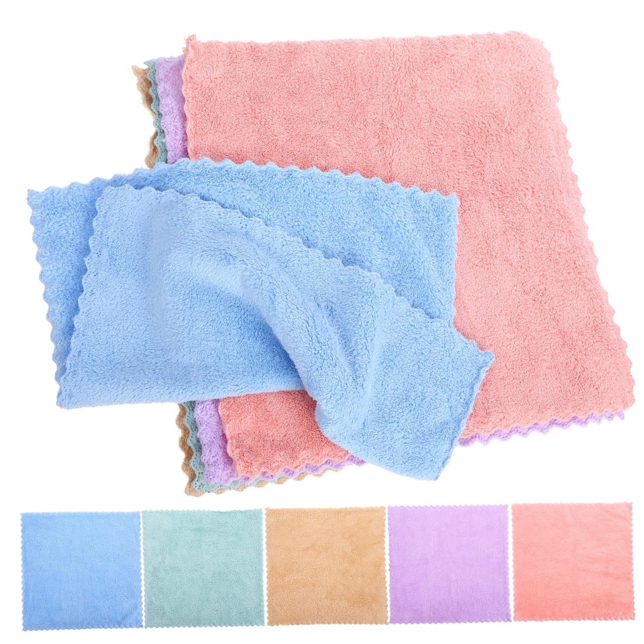 Gentle Soft Coral Velvet Square Scarf 10 Pcs Versatile Makeup Remover Towels Face Cloths for Washable Durable