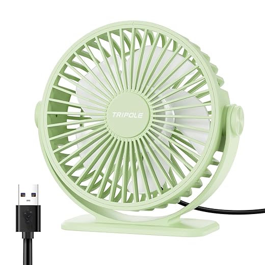 TriPole USB Desk Fan Mini Portable Fan, 3 Speeds Strong Breeze Small Electric Fans, 360° Rotation Quiet Plug In Personal USB Fans for Desktop Bedroom Office Table Travel Cruise, Green, 4.5in