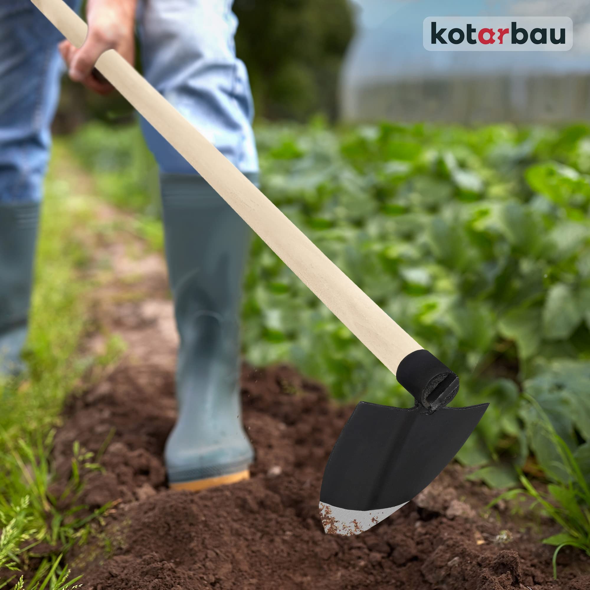 KOTARBAU® Azada de jardín con forma de corazón de 138 x 110 mm con mango de 115 cm, azada de madera, azada para plantas, herramienta de jardín para trasplantar, deshierbe, cuidado de jardín,