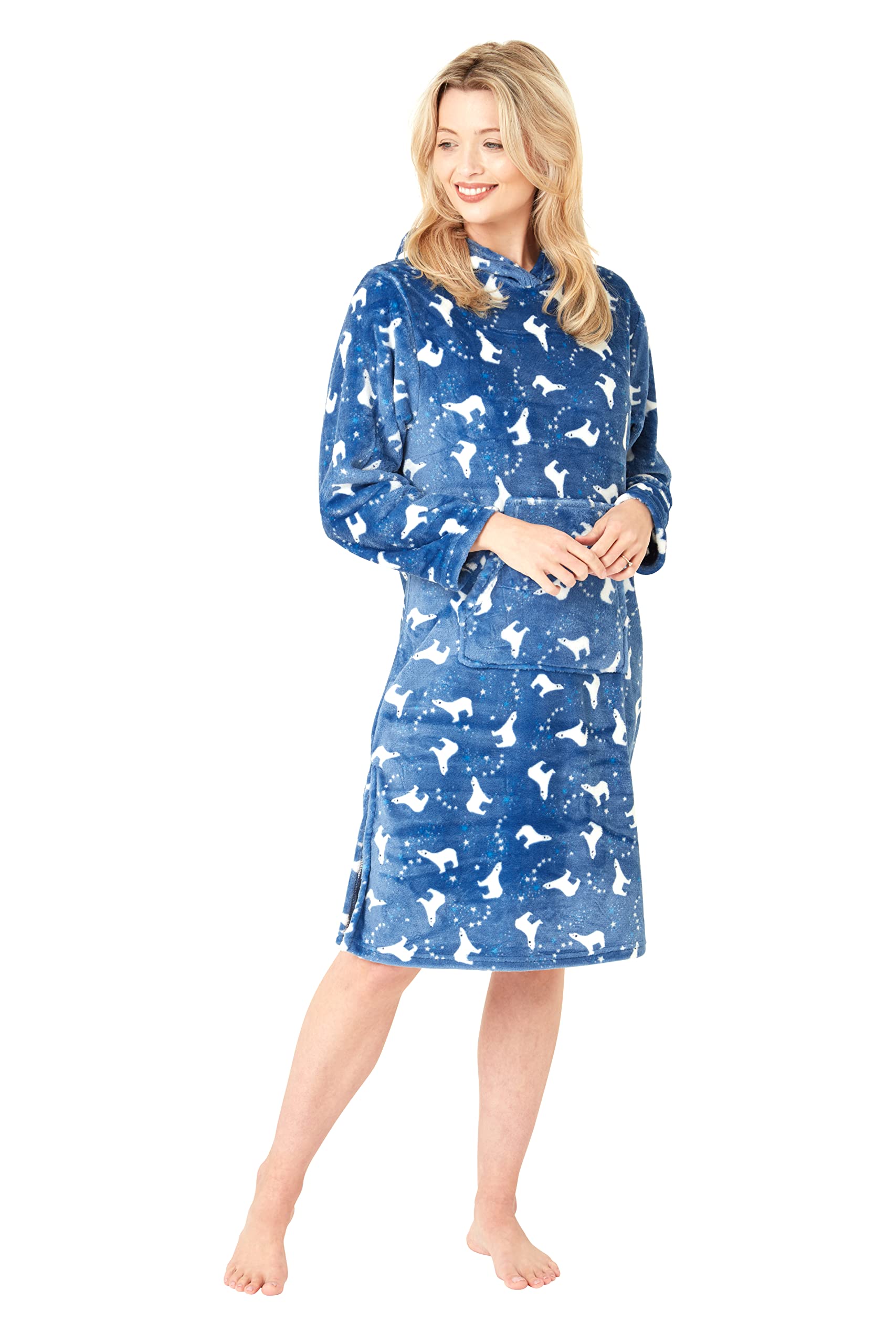 Insignia Women's Blue Fleece Hooded Nightdress Nightie Lounger (, M)