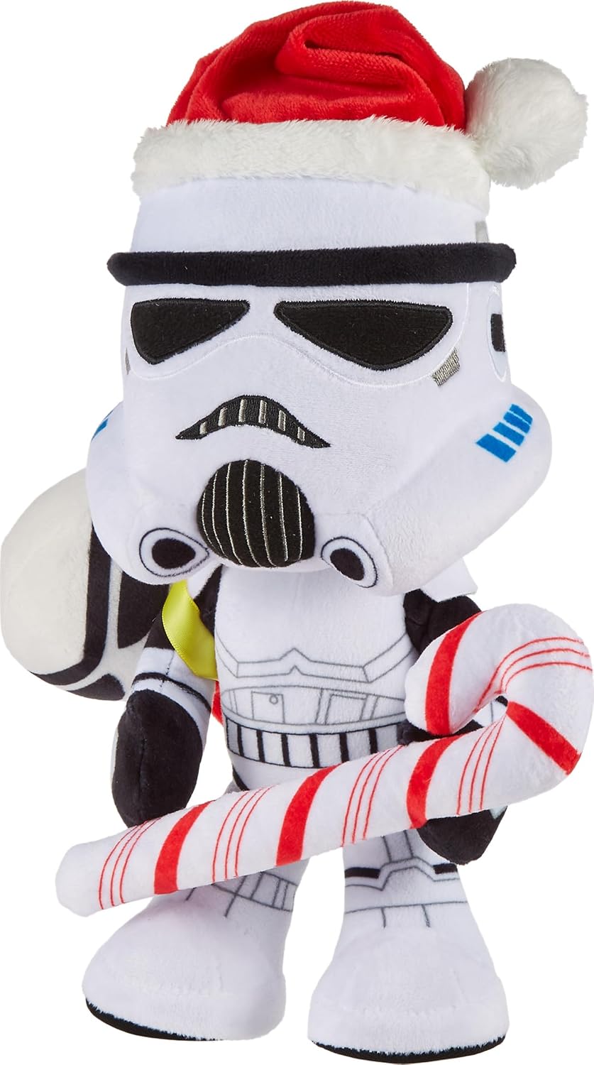 Mattel ​Star Wars Stormtrooper Plush Doll & Ornament, 10-inch Soft Toy with Santa Cap, Candy Cane & Sack that Stores the Holiday Decoration​