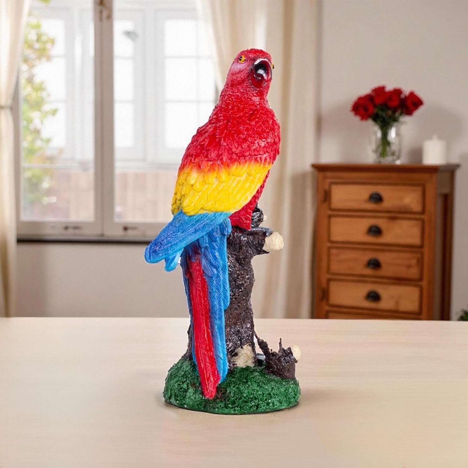 Decorative Tropical Parrot Garden Statue, Bird Red Scarlet Macaw Parrot Perching On Tree Branch Decorative Figurine Parrots Birds Vibrant Colors Accent Forest Nature Sculpture Decors - Image 6
