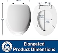Vista 4 de Mayfair Asiento de inodoro acolchado con bisagras cromadas, asiento de vinilo suave sobre núcleo de madera, fabricado en Estados Unidos, alargado