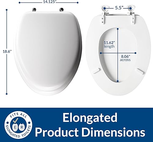 Miniatura 4 de Mayfair Asiento de inodoro acolchado con bisagras cromadas, asiento de vinilo suave sobre núcleo de madera, fabricado en Estados Unidos, alargado,
