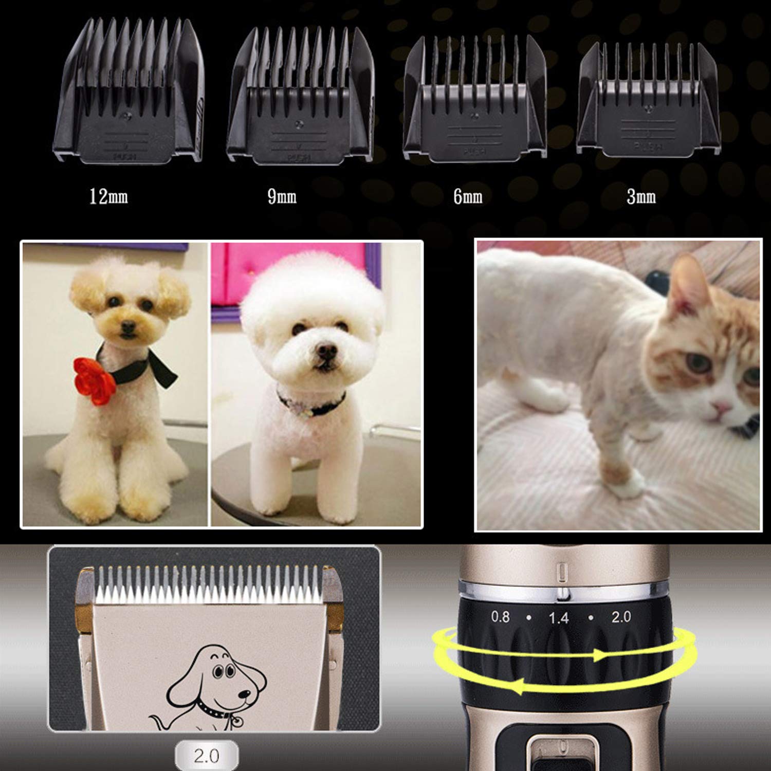 Tondeuse Chien Chat Charge Rapide Kit Rechargeable Rasoir Toilettage Lame Détachable Lavable Bruit Faible Or 17.5 * 4.5cm