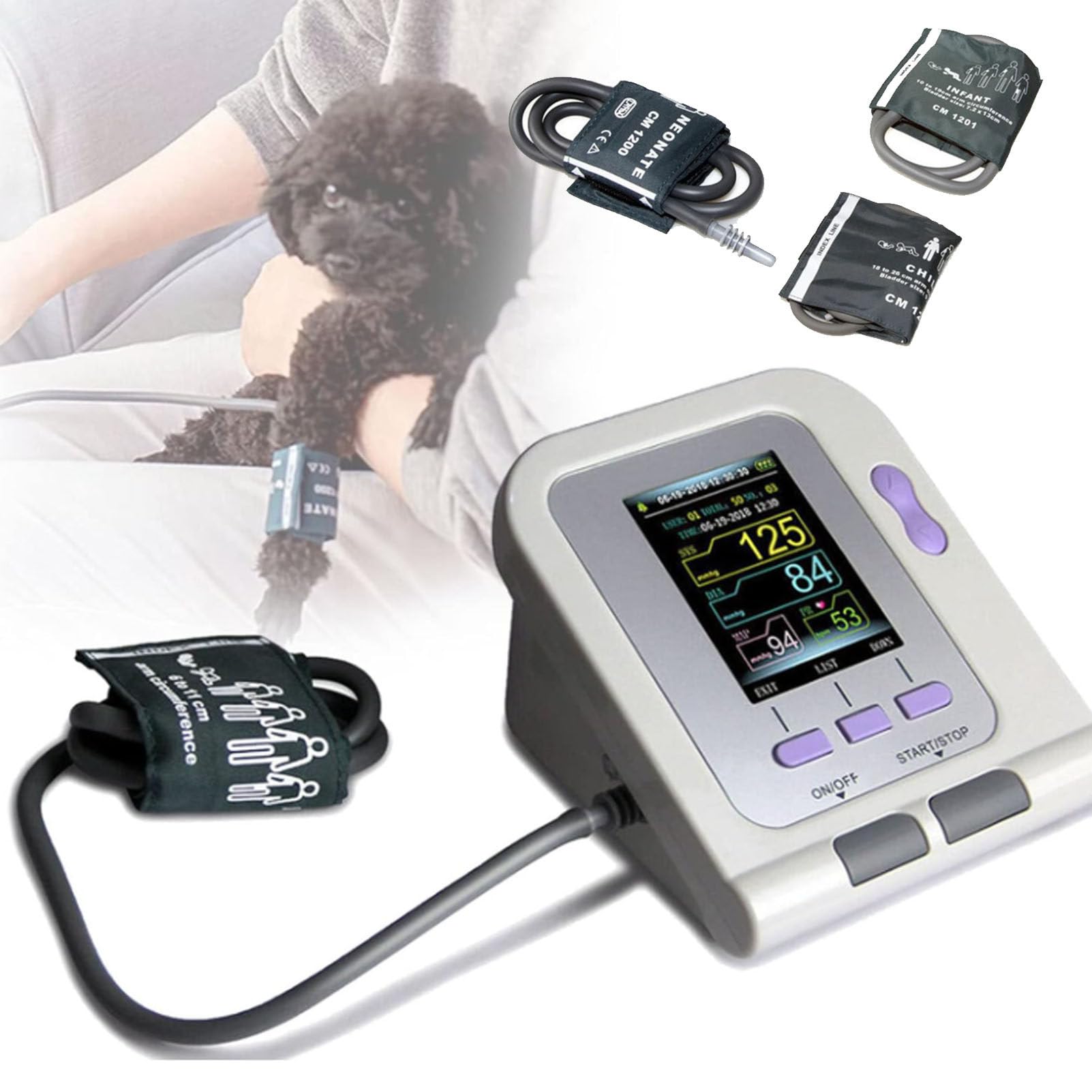 Brazalete para monitor de presión arterial veterinario digital, esfigmomanómetro electrónico de escritorio para gatos, perros, ovejas, caballos y elefantes, cuidado de mascotas, 3 brazaletes