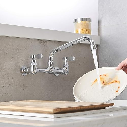 Miniatura 3 de Grifo de fregadero de cocina montado en la pared de 8 pulgadas, centros de 8 pulgadas, centros ajustables, 12 entradas hembra de 10 pulgadas,