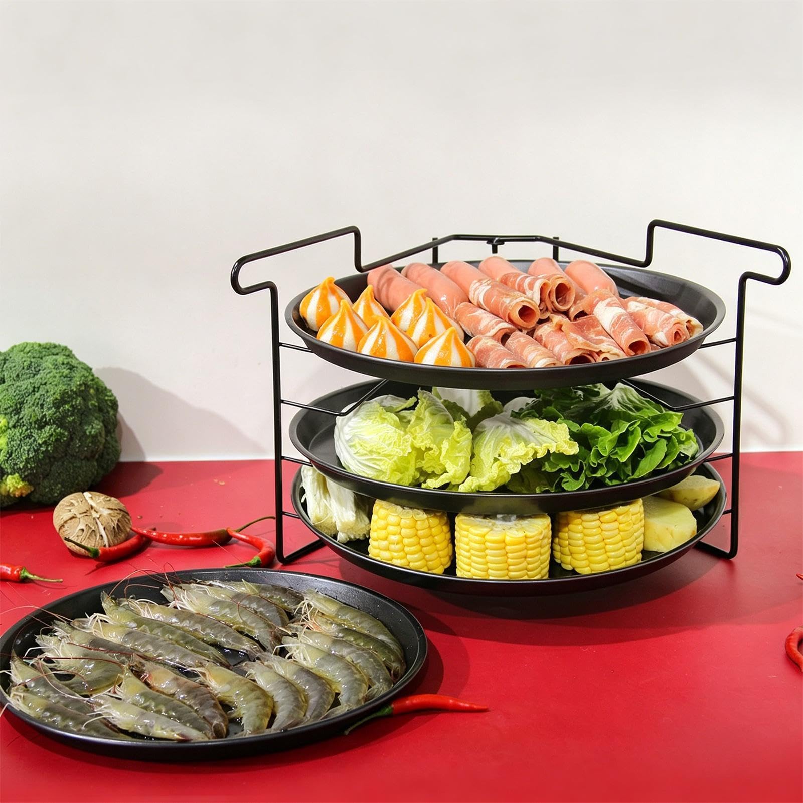 Faltbares Pizzaregal Backofen Backset Heavy Duty Pizzablech mit Stabiler Halterung Karbonstahl Backgeschirr mit abnehmbarem Ständer Backblech für gleichmäßiges Erhitzen Küchenzubehör