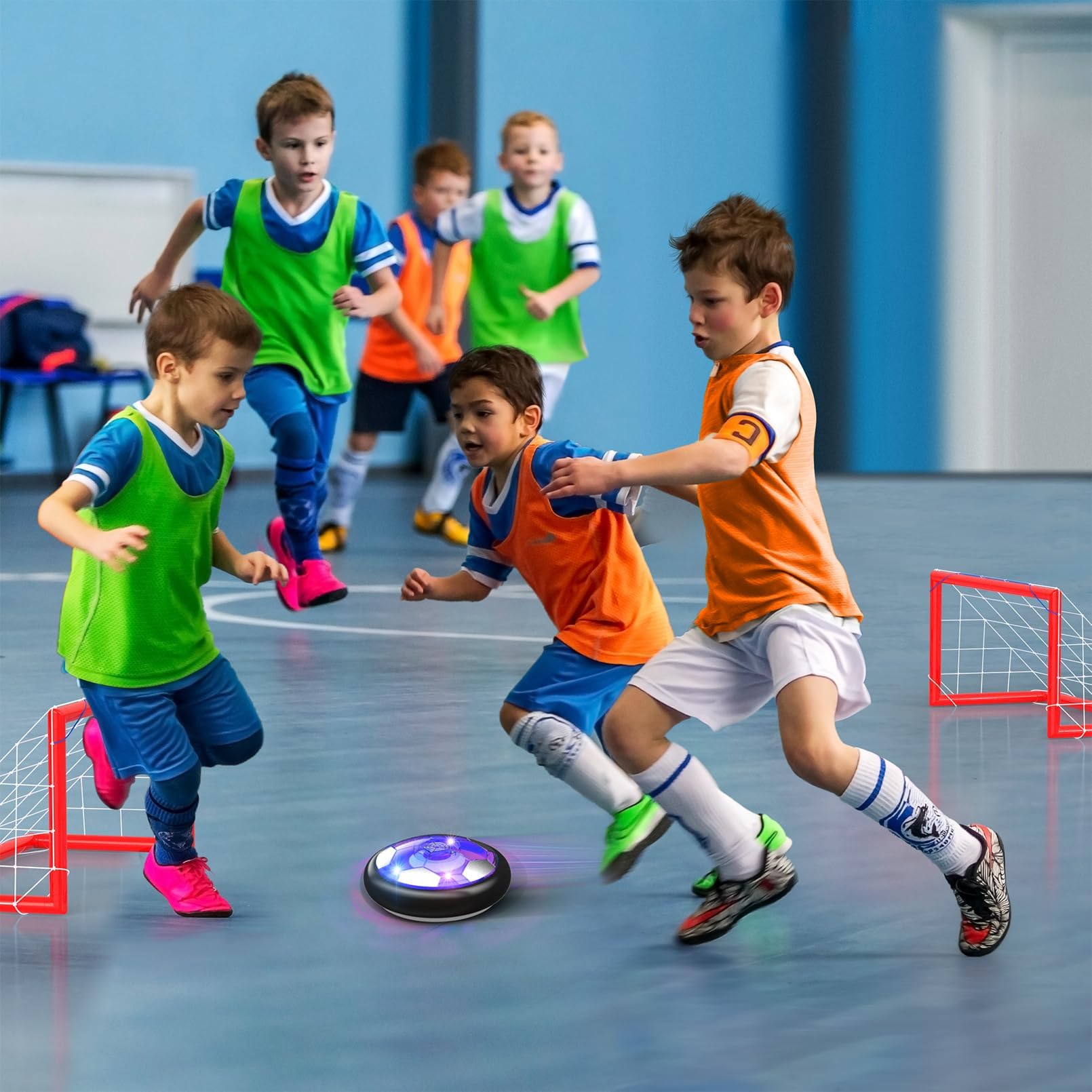Ancesfun Air Football Set avec 2 Buts, Ballon de Toys Hover Power Football Rechargeable avec LED, Soccer Ball de Puissance d'air pour Les Jeux Extérieurs D'intérieur de Garçons Filles Âge 3-12+