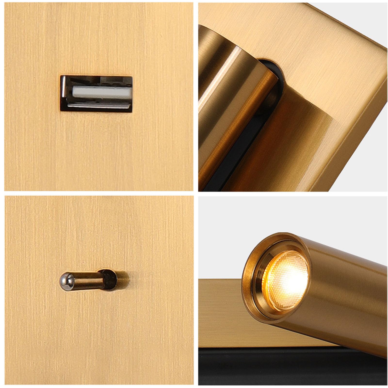 Wandleuchte LED mit USB-Anschluss, verstellbare Drehung, Nachttisch-Leselicht mit Schalter und Schnittstelle