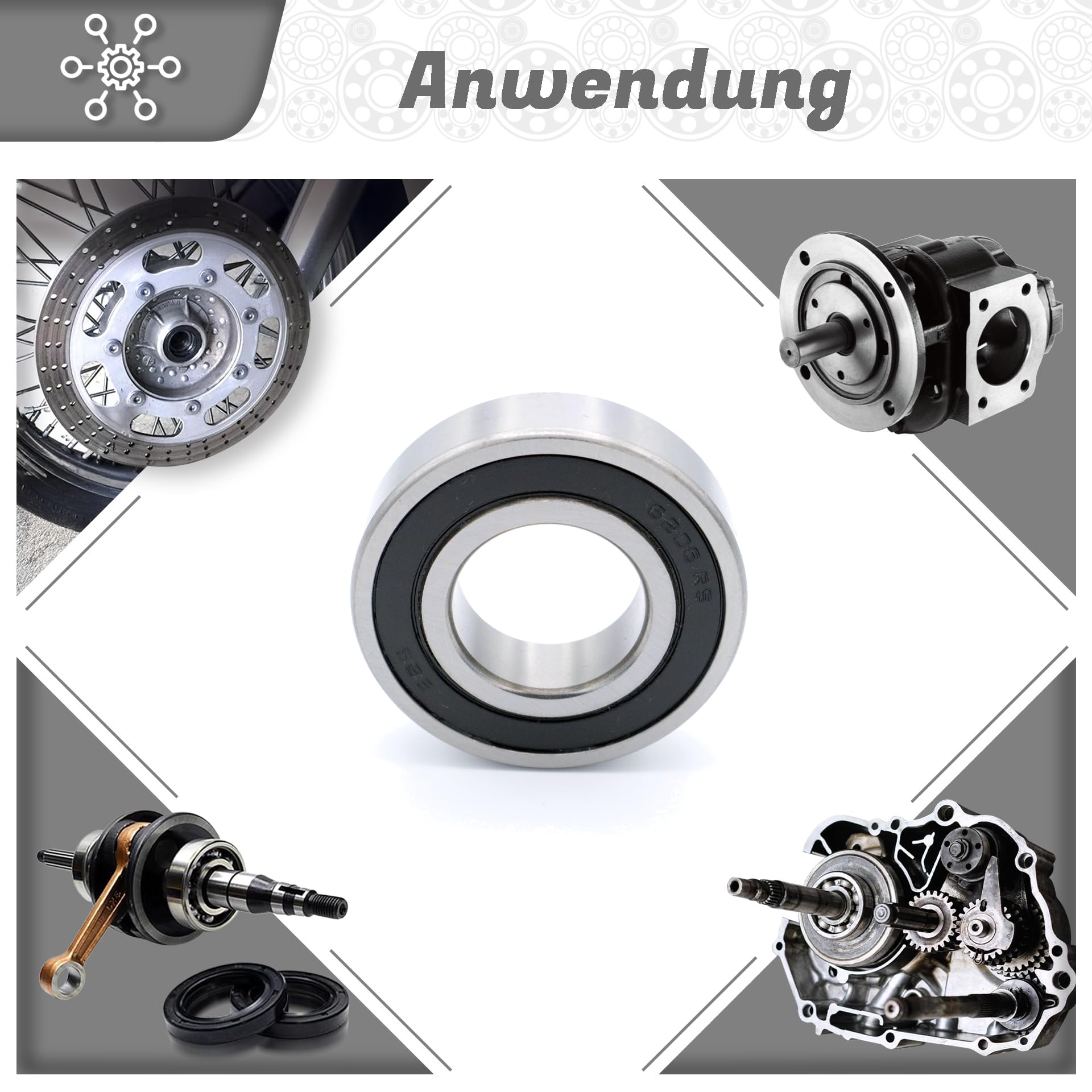 Kugellager 6206-2RSNR – 30x62x16 Mm, Beidseitig Gummiabdichtet + Sprengring – 1 Stück