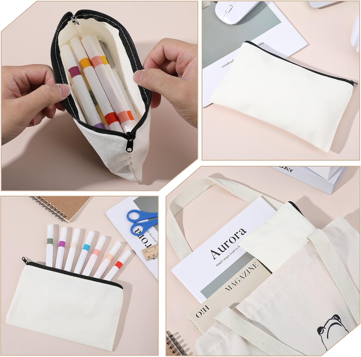 4PCS Small Pencil Pouch with Zipper, Blank Bags Bulk, Makeup Bag, Cosmetic Bags for DIY Craft, Travel, Organized Storage (8.3 X 5 Inches) - Image 7